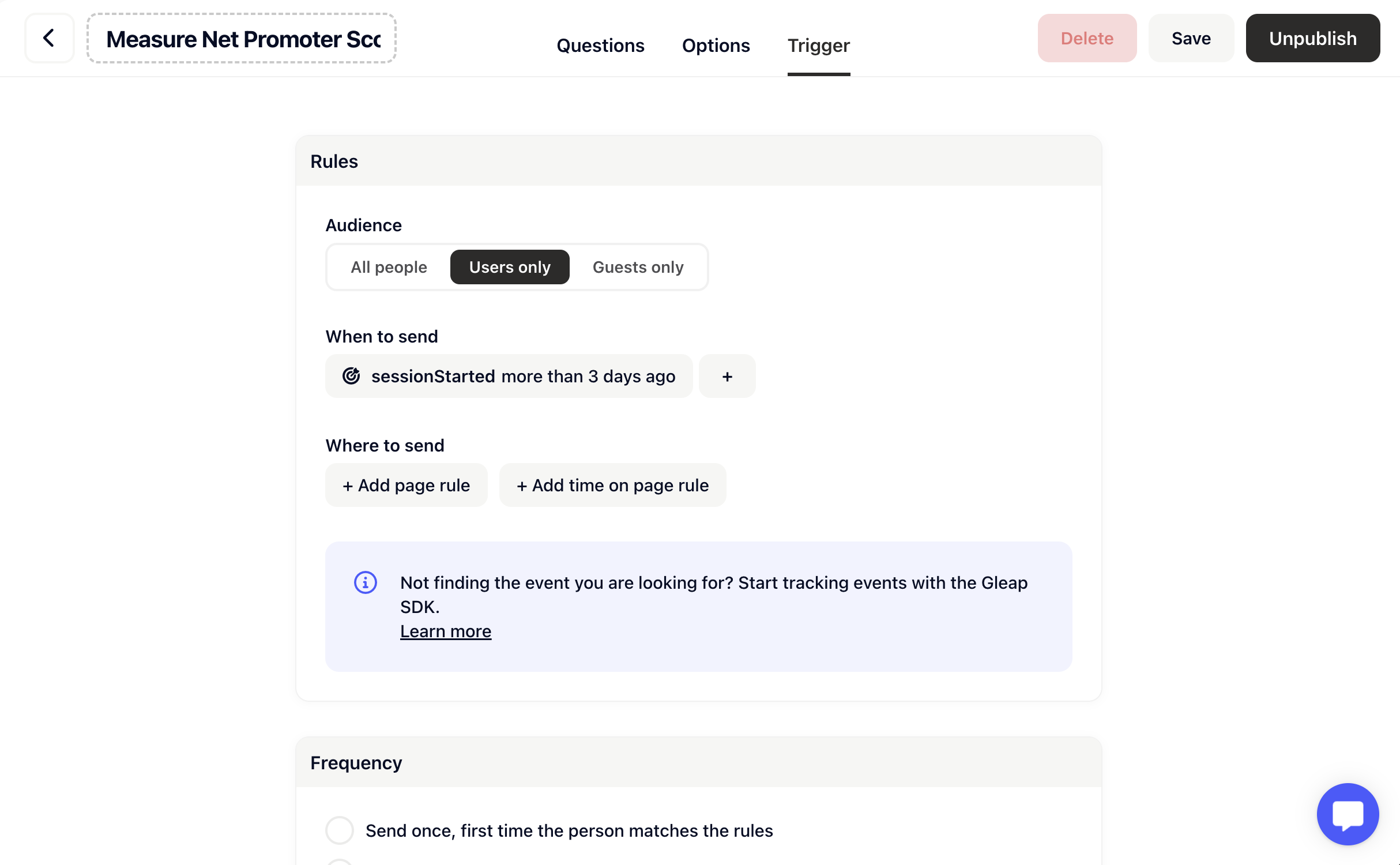 Gleap survey triggers